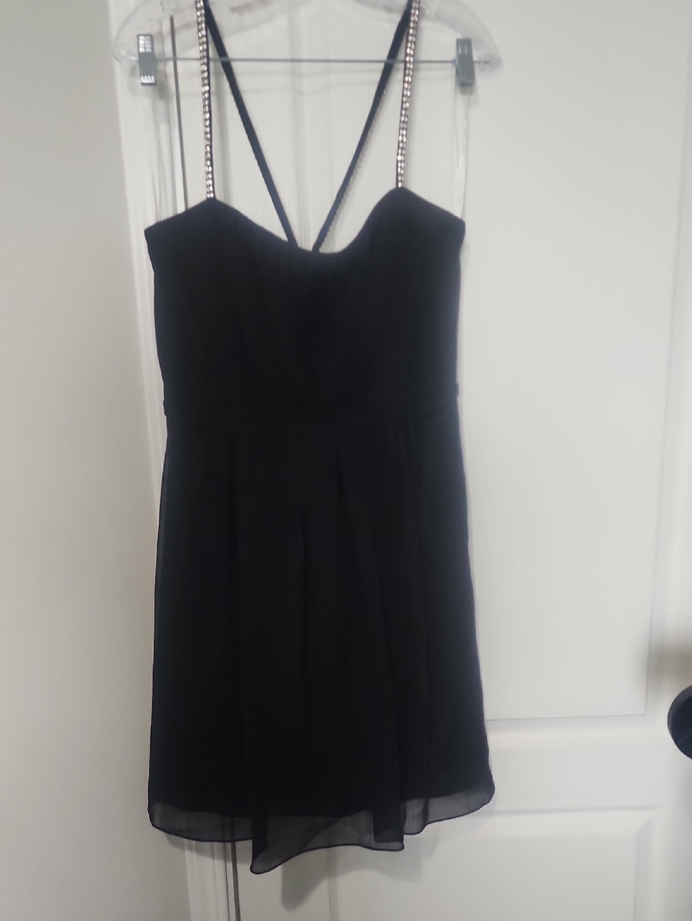 David's Bridal Black Mini Dress with Embellished Straps